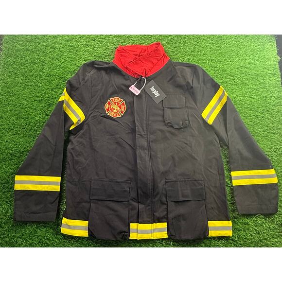 Forplay Firefighter Jacket Costume M/L Black Yellow Reflective Trim - Picture 1 of 9